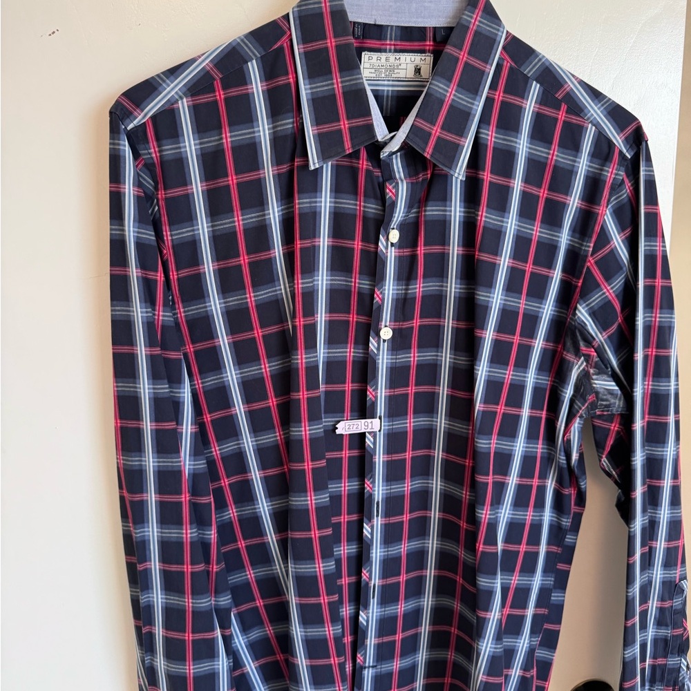 7 Diamonds | Men’s | Large | Red and Blue and Black | Plaid Casual Shirt